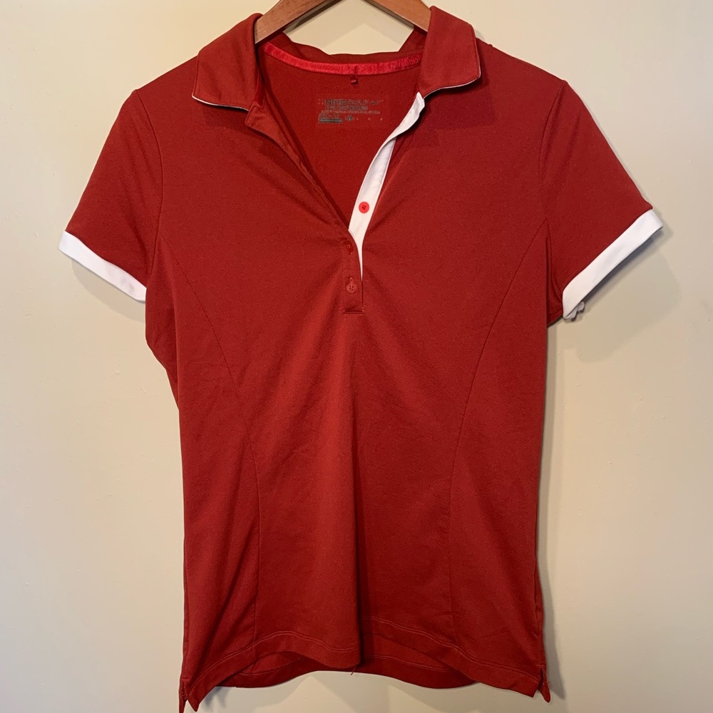 NIKE GOLF Women's Red Activewear Top Short Sleeve Collar Size L